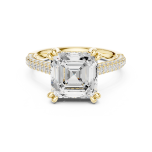 Asscher Cut Halo Diamond Ring with Double Pavé Band