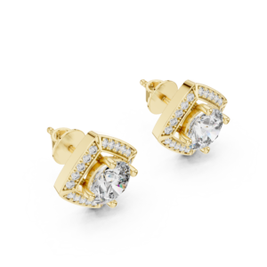 Square Halo Diamond Stud Earrings with Round Center Stones