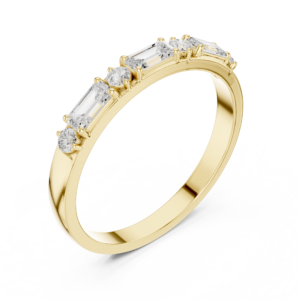 Emerald & Round Diamond Accent Band Ring