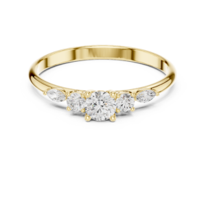 Three Stone Round & Marquise Diamond Ring with Side Accents