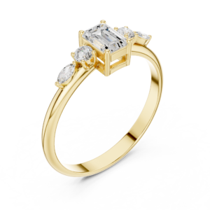 Marquise & Emerald Diamond Cluster Ring with Side Accents