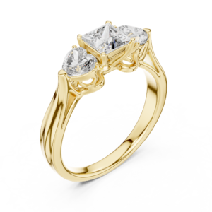 Princess & Heart Three-Stone Diamond Ring with Sculpted Gallery