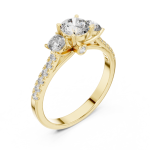 Round & Cushion Cluster Diamond Ring with Accent Band