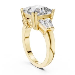 Princess Cut Diamond Ring with Baguette Side Stones and Elevated Setting