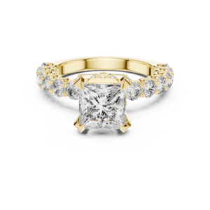 Princess Cut Diamond Ring with Halo and Pave Band