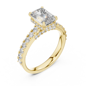 Emerald Cut Diamond Pave Shoulder Statement Ring