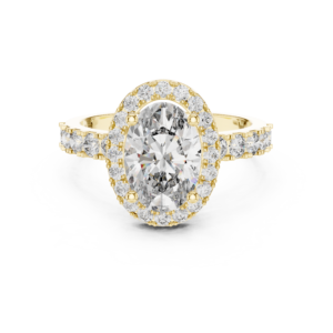 Oval Diamond Halo Pave Shoulder Ring
