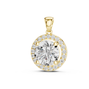 Large Round Halo Diamond Pendant with Double Accent Detailing